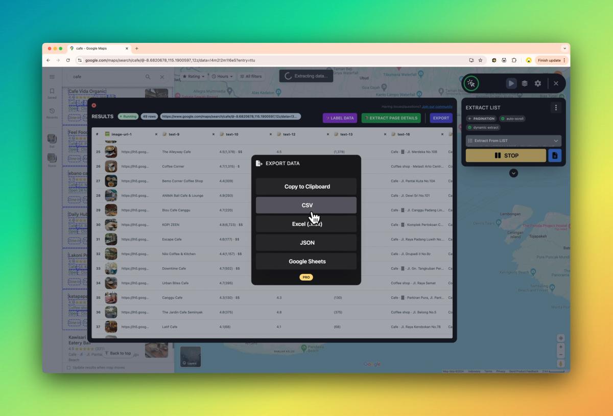 Exporting data on Mac